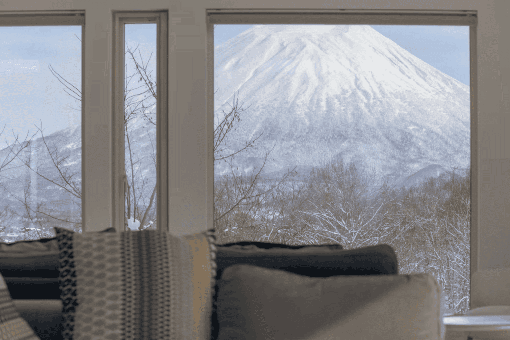 Hilltop Niseko Living room with yotei